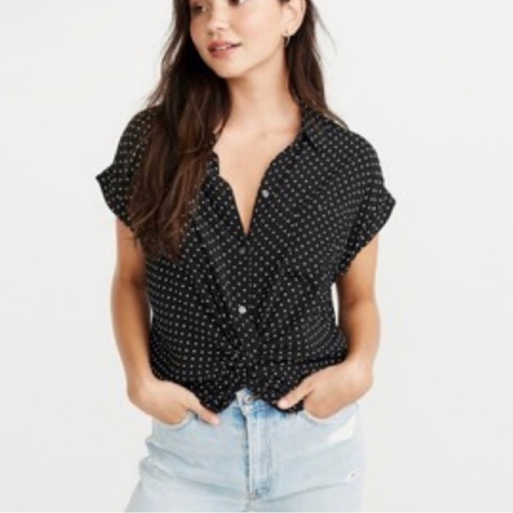Abercrombie & Fitch Polka Dot Knot Front Shirt Blouse Size Small